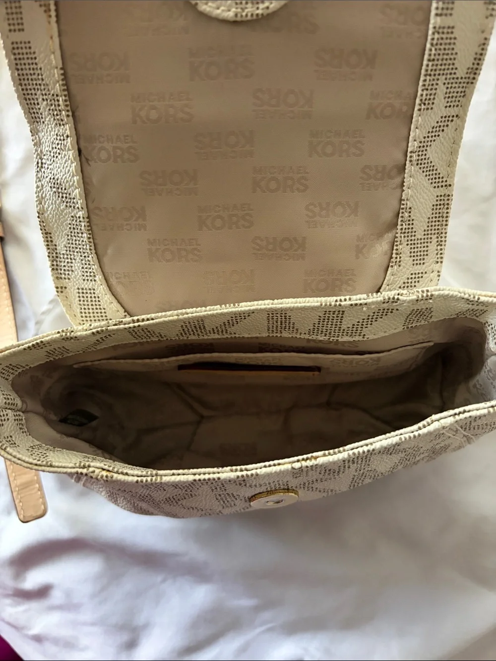 Michael Kors Cream Logo Crossbody Bag with Gold Plate